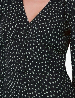 Whistles Spotted Button-through Frilled-hem Crepe Midi Dress 9 Whistles Spotted Button-through Frilled-hem Crepe Midi Dress -The Fashion Shop R03879522 BLACK ALT04