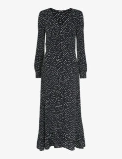 Whistles Spotted Button-through Frilled-hem Crepe Midi Dress
