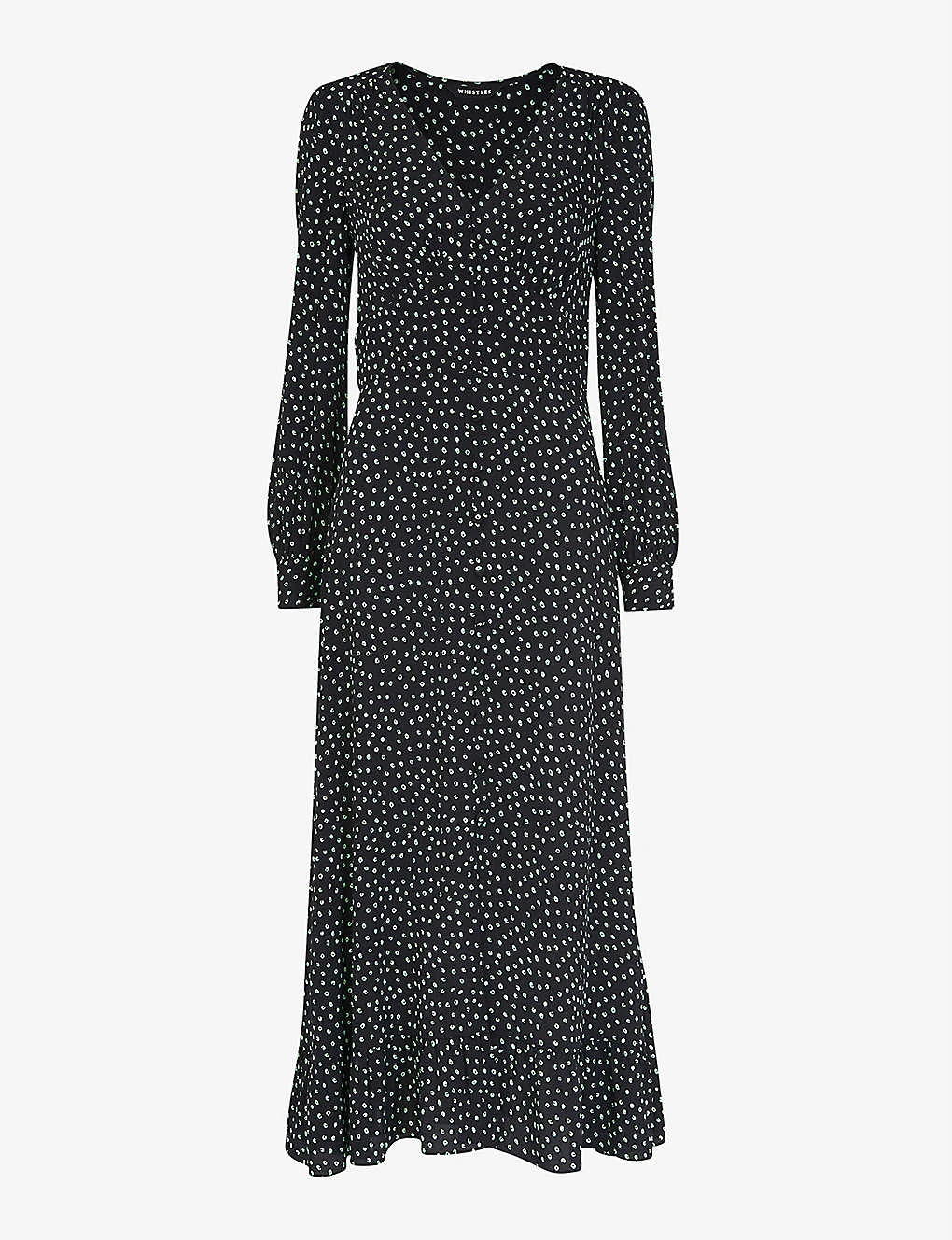 Whistles Spotted Button-through Frilled-hem Crepe Midi Dress 1 Whistles Spotted Button-through Frilled-hem Crepe Midi Dress