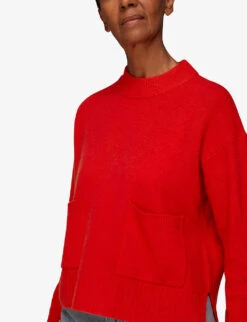 Whistles Double-pocket Wool Jumper -The Fashion Shop R03880487 RED ALT02