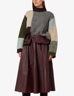 Whistles Belted High-waisted Leather Midi Skirt -The Fashion Shop R03881027 PURPLE ALT02