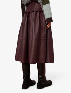 Whistles Belted High-waisted Leather Midi Skirt -The Fashion Shop R03881027 PURPLE ALT03