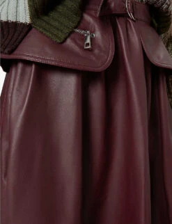 Whistles Belted High-waisted Leather Midi Skirt -The Fashion Shop R03881027 PURPLE ALT05