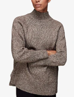 Whistles Funnel-neck Buttoned-back Cotton-blend Jumper -The Fashion Shop R03881761 ALT02