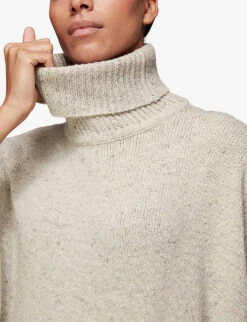 Whistles Speckled Roll-neck Wool-blend Cape -The Fashion Shop R03881765 TAN ALT04
