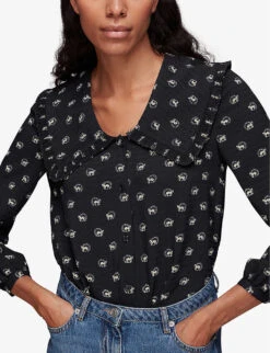 Whistles Horseshoe-print Oversized-collar Recycled-polyester Top 7 Whistles Horseshoe-print Oversized-collar Recycled-polyester Top -The Fashion Shop R03883165 BLACK ALT02