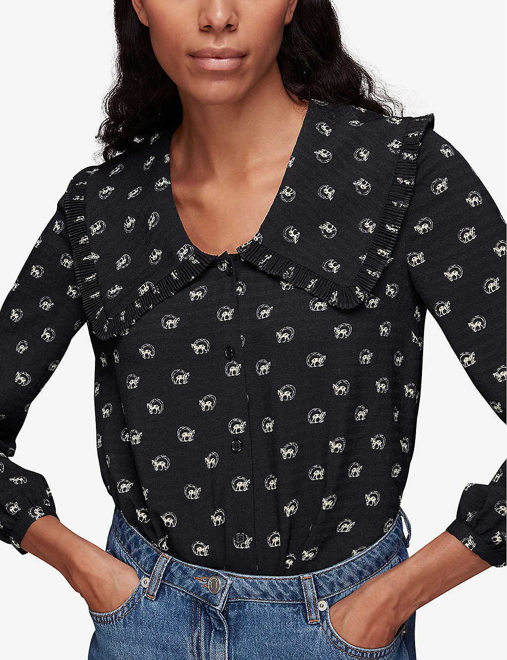 Whistles Horseshoe-print Oversized-collar Recycled-polyester Top 3 Whistles Horseshoe-print Oversized-collar Recycled-polyester Top - Image 3