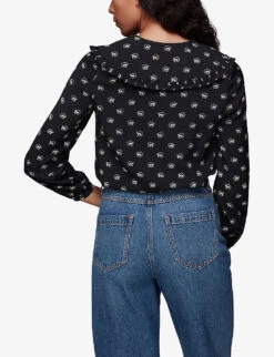 Whistles Horseshoe-print Oversized-collar Recycled-polyester Top 8 Whistles Horseshoe-print Oversized-collar Recycled-polyester Top -The Fashion Shop R03883165 BLACK ALT03