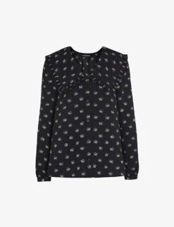 Whistles Horseshoe-print Oversized-collar Recycled-polyester Top