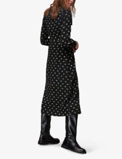 Whistles Izzy Horseshoe-print Recycled-polyester Midi Dress 8 Whistles Izzy Horseshoe-print Recycled-polyester Midi Dress -The Fashion Shop R03883259 BLACK ALT03