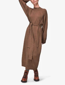 Whistles Funnel-neck Belted Wool Midi-dress -The Fashion Shop R03883625 TAN ALT02