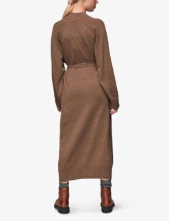 Whistles Funnel-neck Belted Wool Midi-dress -The Fashion Shop R03883625 TAN ALT03