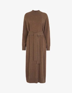 Whistles Funnel-neck Belted Wool Midi-dress