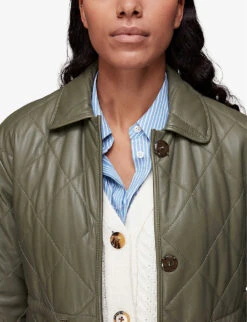 Whistles Millie Quilted Leather Coat 10 Whistles Millie Quilted Leather Coat -The Fashion Shop R03885108 KHAKIOLIVE ALT04