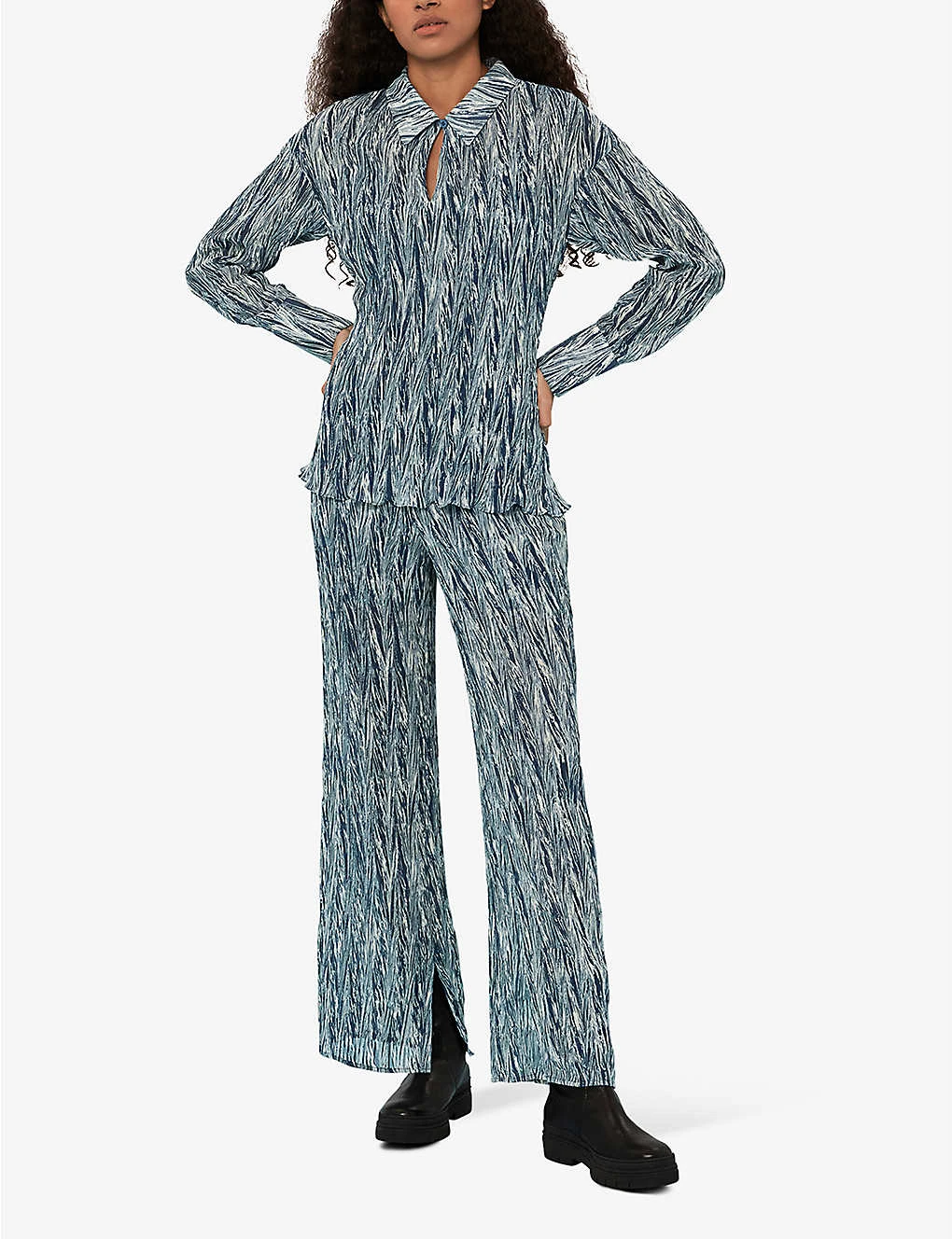 Whistles Marble-stripe Recycled-polyester Plisse Trousers 2 Whistles Marble-stripe Recycled-polyester Plisse Trousers - Image 2