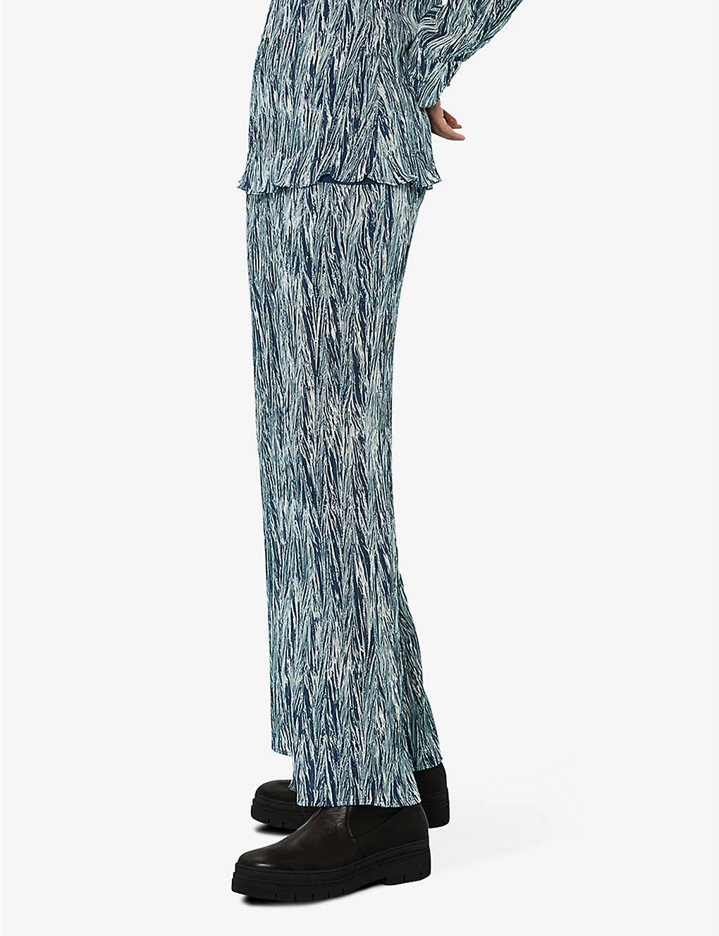Whistles Marble-stripe Recycled-polyester Plisse Trousers 3 Whistles Marble-stripe Recycled-polyester Plisse Trousers - Image 3