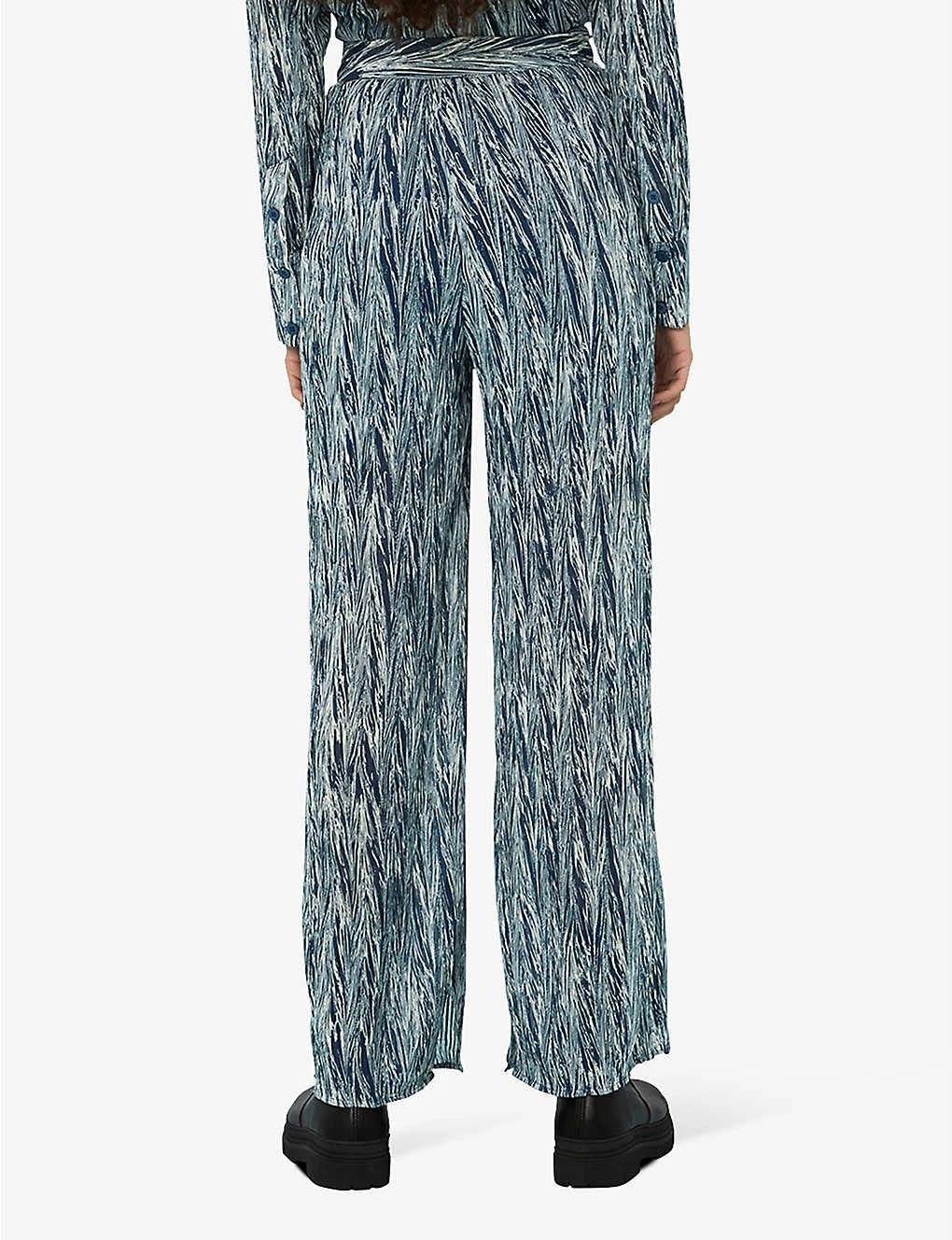 Whistles Marble-stripe Recycled-polyester Plisse Trousers 4 Whistles Marble-stripe Recycled-polyester Plisse Trousers - Image 4