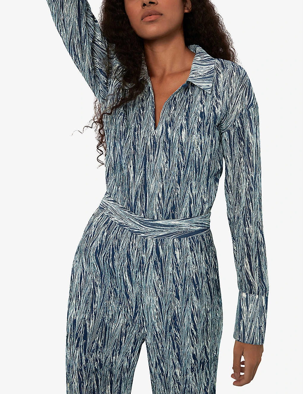 Whistles Marble-stripe Recycled-polyester Plisse Trousers 5 Whistles Marble-stripe Recycled-polyester Plisse Trousers - Image 5