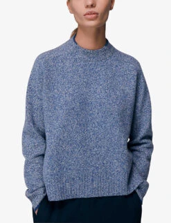 Whistles Flecked Funnel-neck Wool Jumper -The Fashion Shop R03887651 BLUE ALT02