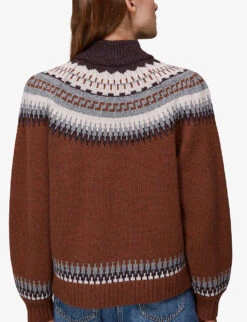 Whistles Fairisle Zip Nordic-pattern Wool-blend Jumper 8 Whistles Fairisle Zip Nordic-pattern Wool-blend Jumper -The Fashion Shop R03887652 BROWN ALT03