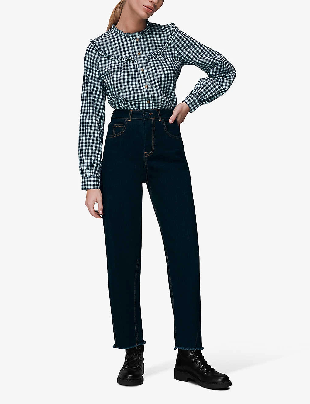 Whistles Gingham Frilled Cotton Shirt 2 Whistles Gingham Frilled Cotton Shirt - Image 2