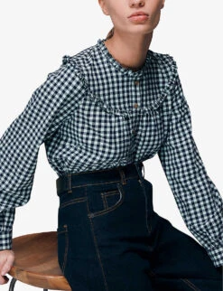 Whistles Gingham Frilled Cotton Shirt 7 Whistles Gingham Frilled Cotton Shirt -The Fashion Shop R03894261 MULTICOLOURED ALT02