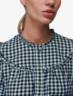 Whistles Gingham Frilled Cotton Shirt 9 Whistles Gingham Frilled Cotton Shirt -The Fashion Shop R03894261 MULTICOLOURED ALT04