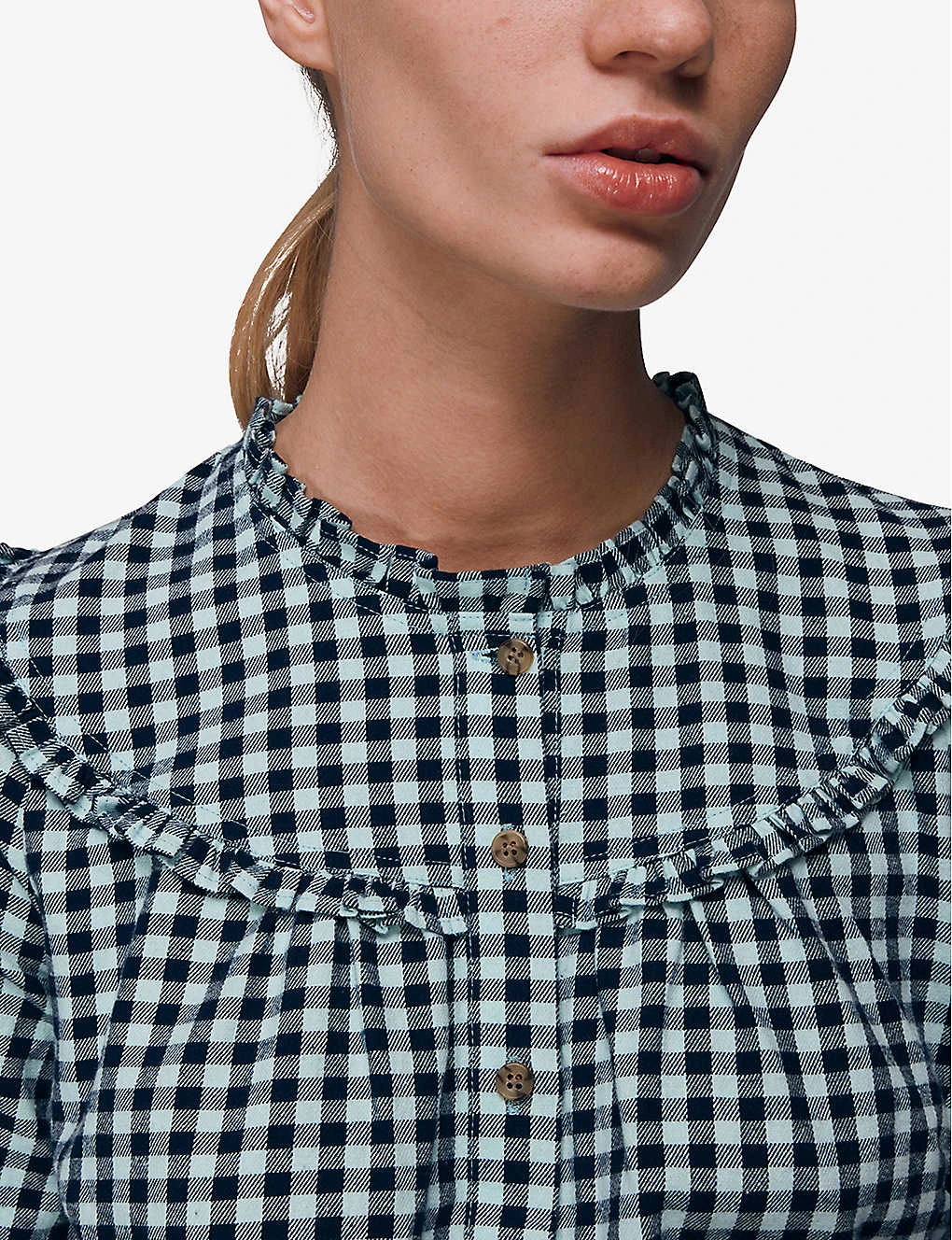 Whistles Gingham Frilled Cotton Shirt 5 Whistles Gingham Frilled Cotton Shirt - Image 5