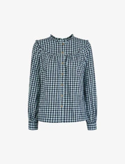 Whistles Gingham Frilled Cotton Shirt