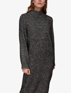 Whistles Funnel-neck Relaxed-fit Knit Wool Midi Dress -The Fashion Shop R03894262 BLACK ALT02
