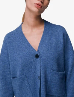 Whistles Twin-pocket Wool Cardigan -The Fashion Shop R03894951 BLUE ALT02
