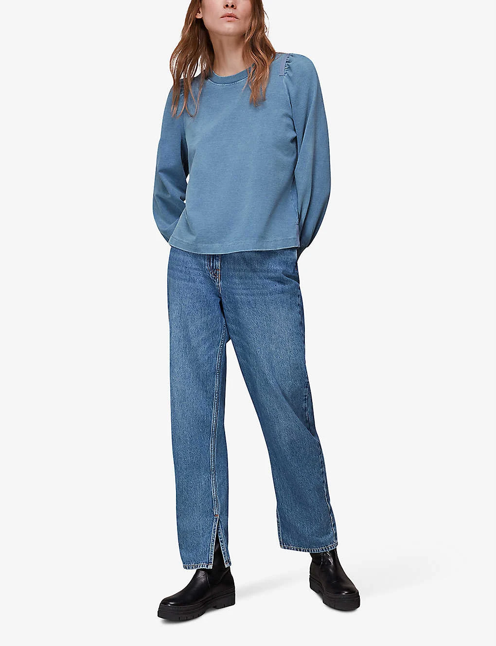 Whistles Puff Sleeve Stretch Cotton-jersey Sweatshirt 2 Whistles Puff Sleeve Stretch Cotton-jersey Sweatshirt - Image 2