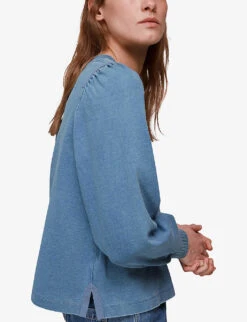 Whistles Puff Sleeve Stretch Cotton-jersey Sweatshirt 9 Whistles Puff Sleeve Stretch Cotton-jersey Sweatshirt -The Fashion Shop R03894958 BLUE ALT04