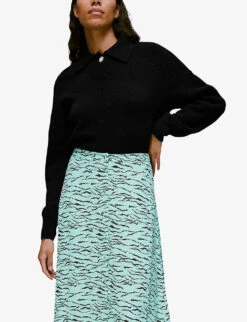 Whistles Tiger-print Button-front Woven Midi Skirt -The Fashion Shop R03900966 MULTICOLOURED ALT04