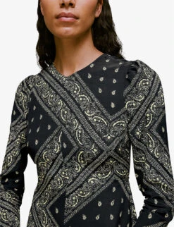 Whistles Bandana Print Asymmetric Hem Woven Midi Dress 10 Whistles Bandana Print Asymmetric Hem Woven Midi Dress -The Fashion Shop R03904108 BLACK ALT04