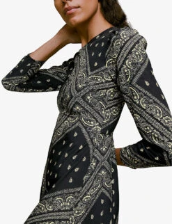 Whistles Bandana Print Asymmetric Hem Woven Midi Dress 11 Whistles Bandana Print Asymmetric Hem Woven Midi Dress -The Fashion Shop R03904108 BLACK ALT05