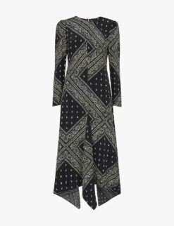 Whistles Bandana Print Asymmetric Hem Woven Midi Dress
