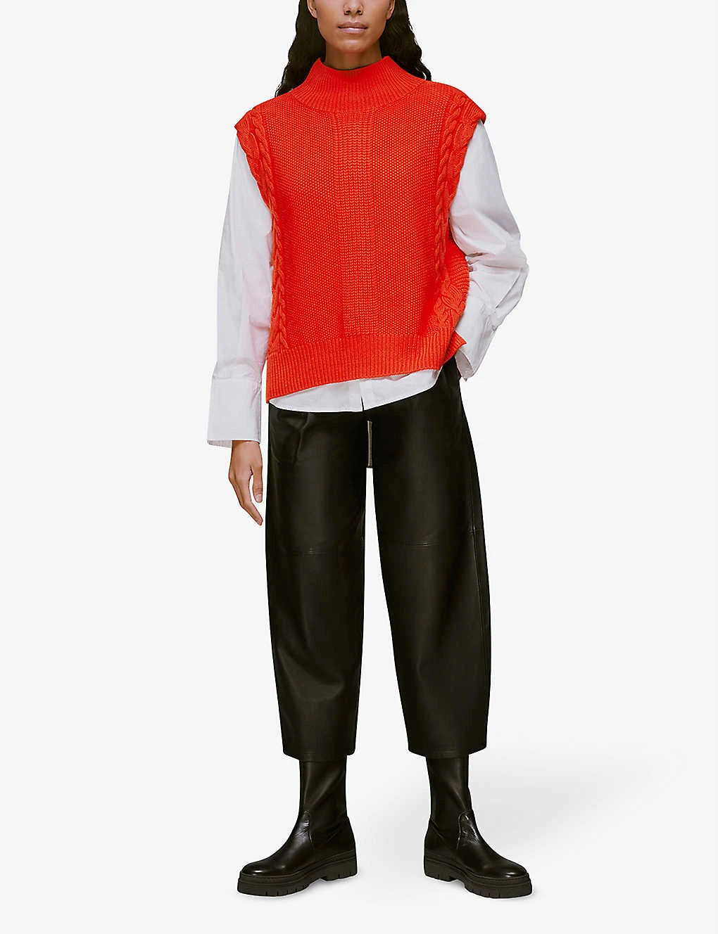 Whistles Sleeveless Cable Cotton And Wool Blend Jumper 2 Whistles Sleeveless Cable Cotton And Wool Blend Jumper - Image 2