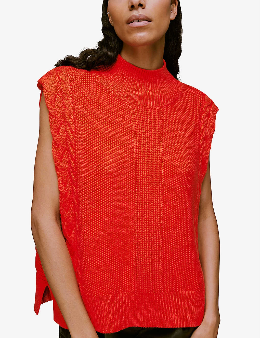 Whistles Sleeveless Cable Cotton And Wool Blend Jumper 3 Whistles Sleeveless Cable Cotton And Wool Blend Jumper - Image 3
