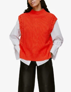 Whistles Sleeveless Cable Cotton And Wool Blend Jumper 9 Whistles Sleeveless Cable Cotton And Wool Blend Jumper -The Fashion Shop R03904115 RED ALT04