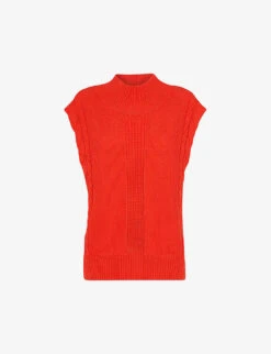 Whistles Sleeveless Cable Cotton And Wool Blend Jumper