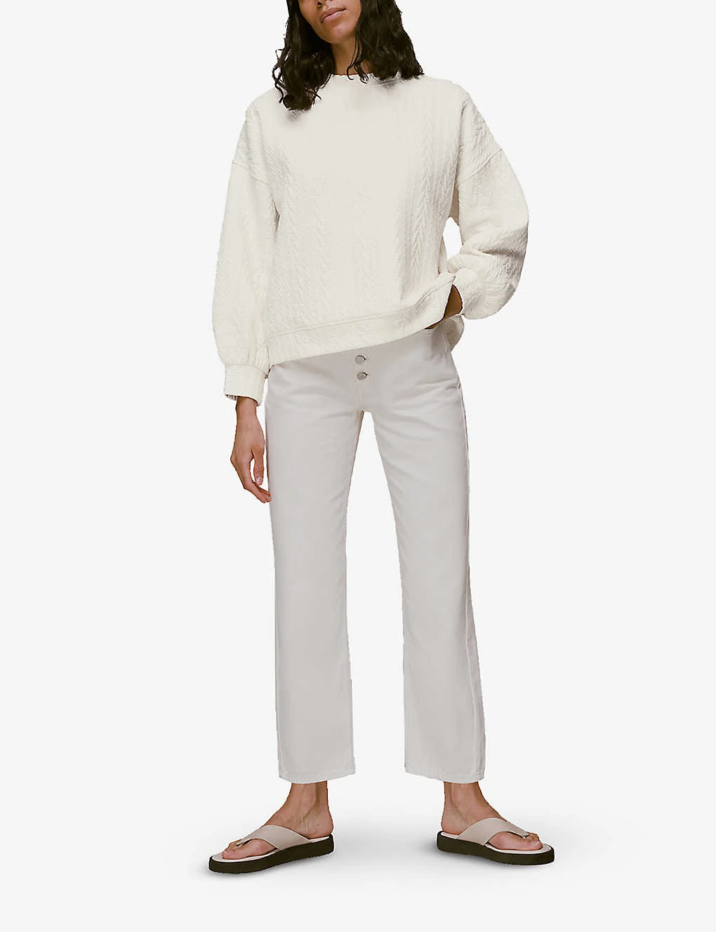 Whistles Cable-embossed Relaxed Fit Cotton Blend Sweatshirt 2 Whistles Cable-embossed Relaxed Fit Cotton Blend Sweatshirt - Image 2