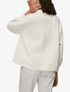 Whistles Cable-embossed Relaxed Fit Cotton Blend Sweatshirt 5 Whistles Cable-embossed Relaxed Fit Cotton Blend Sweatshirt -The Fashion Shop R03905808 CREAM ALT02