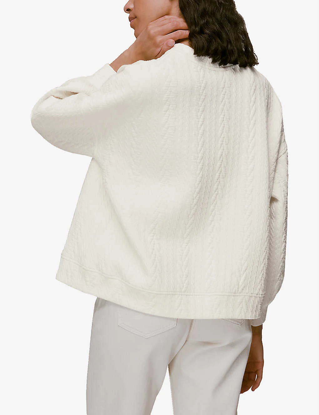 Whistles Cable-embossed Relaxed Fit Cotton Blend Sweatshirt 3 Whistles Cable-embossed Relaxed Fit Cotton Blend Sweatshirt - Image 3