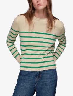 Whistles Stripe-detail Crew-neck Cotton Jumper -The Fashion Shop R03907585 MULTICOLOURED ALT02