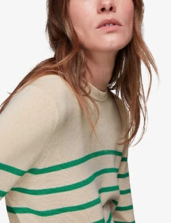 Whistles Stripe-detail Crew-neck Cotton Jumper -The Fashion Shop R03907585 MULTICOLOURED ALT04