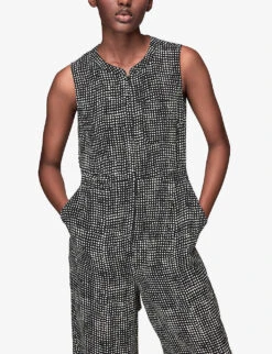 Whistles Josie Spot-print Check Woven Jumpsuit 10 Whistles Josie Spot-print Check Woven Jumpsuit -The Fashion Shop R03907588 BLACK ALT04