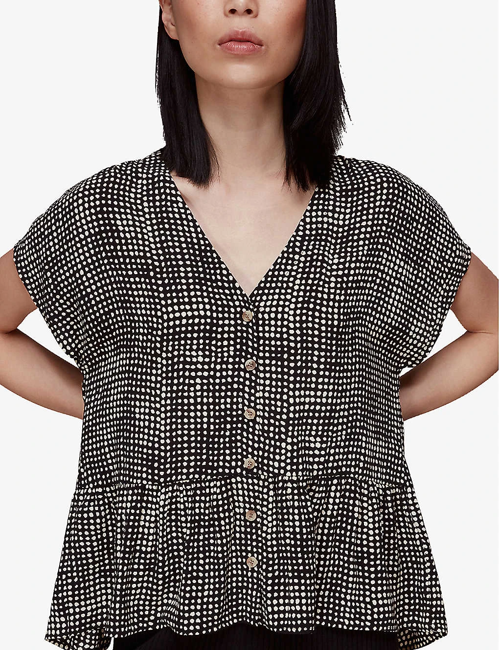 Whistles Spotted Check-print Peplum Woven Top 3 Whistles Spotted Check-print Peplum Woven Top - Image 3