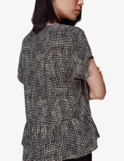 Whistles Spotted Check-print Peplum Woven Top 7 Whistles Spotted Check-print Peplum Woven Top -The Fashion Shop R03907589 NAVY ALT03