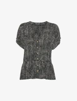 Whistles Spotted Check-print Peplum Woven Top
